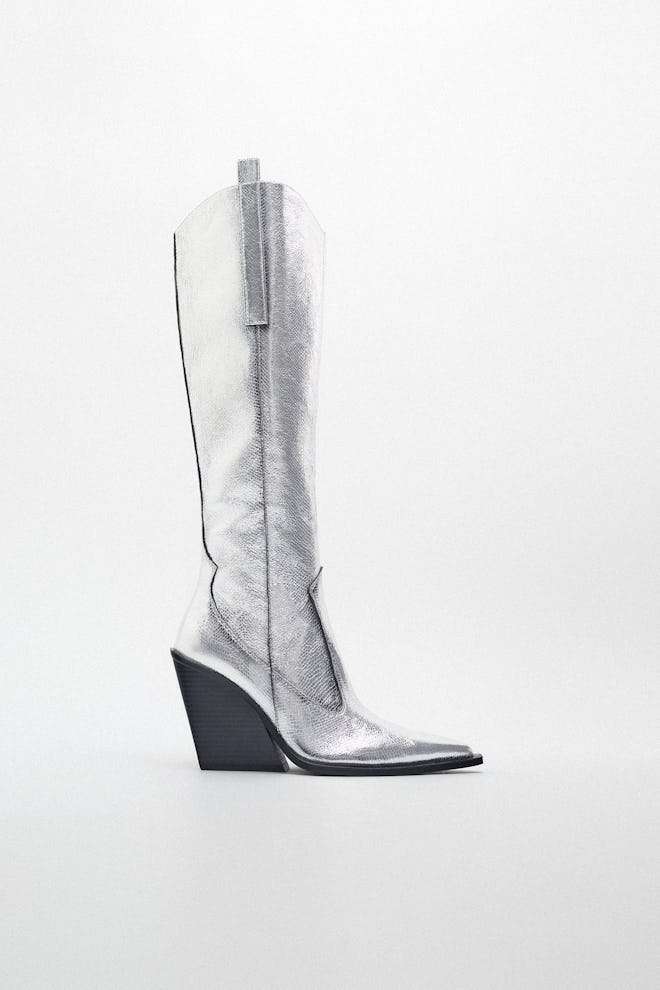 Zara metallic over-the-knee cowboy boots