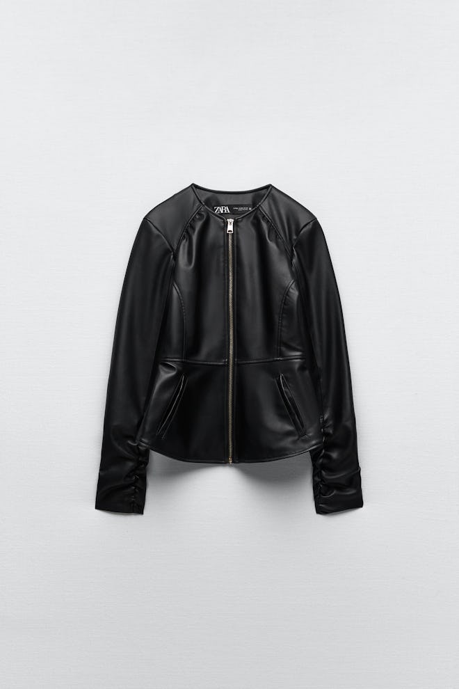 Zara back fitted leather jacket