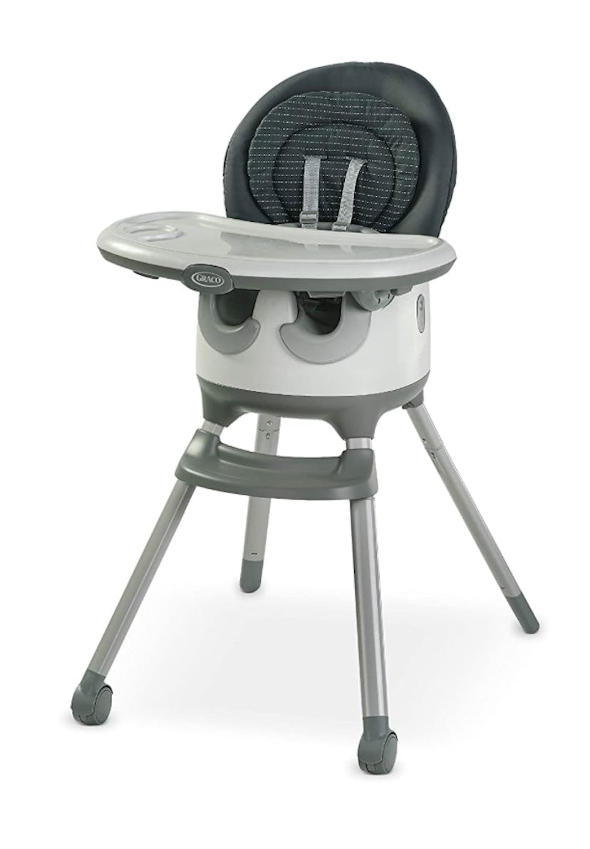 Gray and white baby highchair