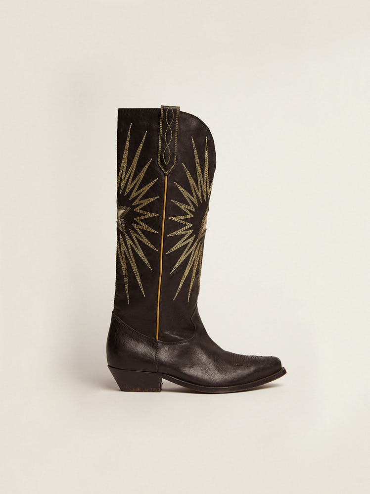 Golden Goose black embroidered cowboy boots