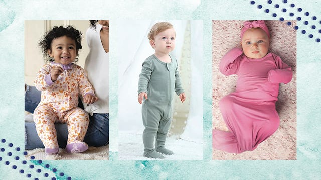 Three babies in cute one-piece pajamas