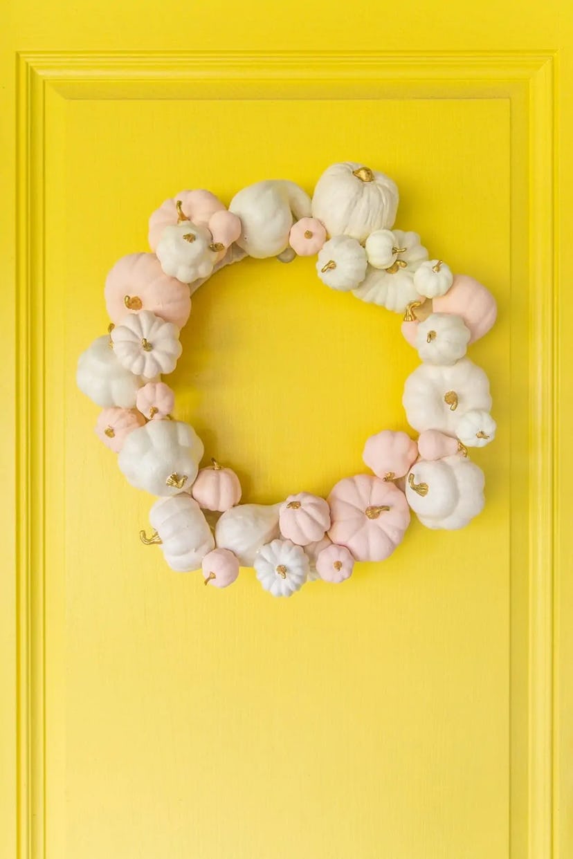 pink and white tiny pumpkin wreath