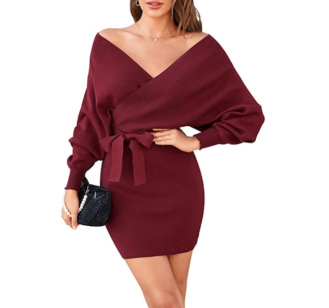 Zonsaoja V-Neck Wrap Sweater Dress