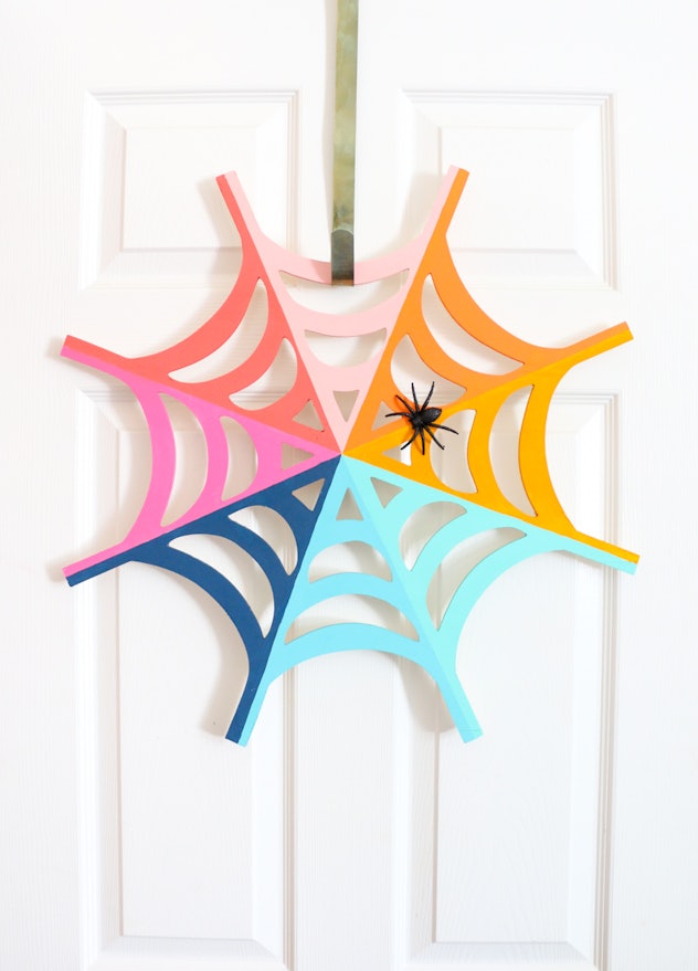 rainbow spider web halloween wreath idea