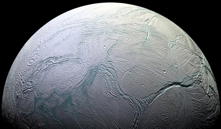 Color image of an icy planet against the background of space