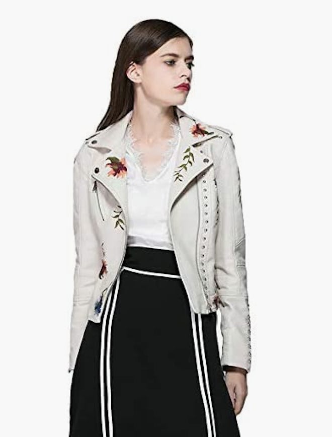 LY VAREY LIN Floral Embroidered Moto Jacket