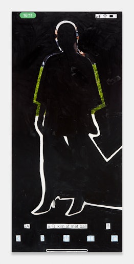A Marc Quinn painting of a figure silhouetted on a black background