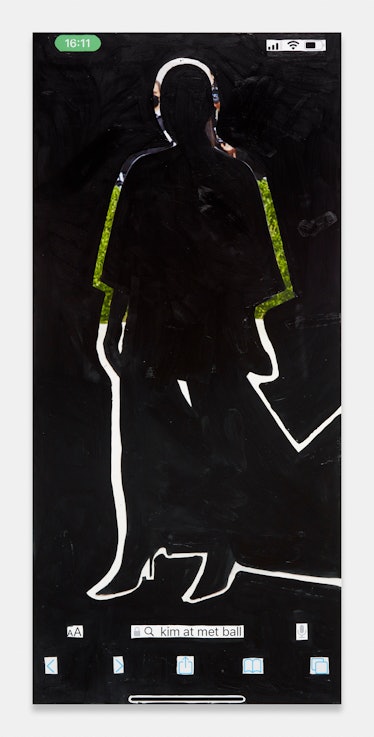 A Marc Quinn painting of a figure silhouetted on a black background