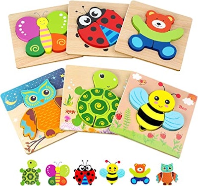 Wooden puzzles are a good gift for 1-year-olds to work on their motor skills and learn about animals...