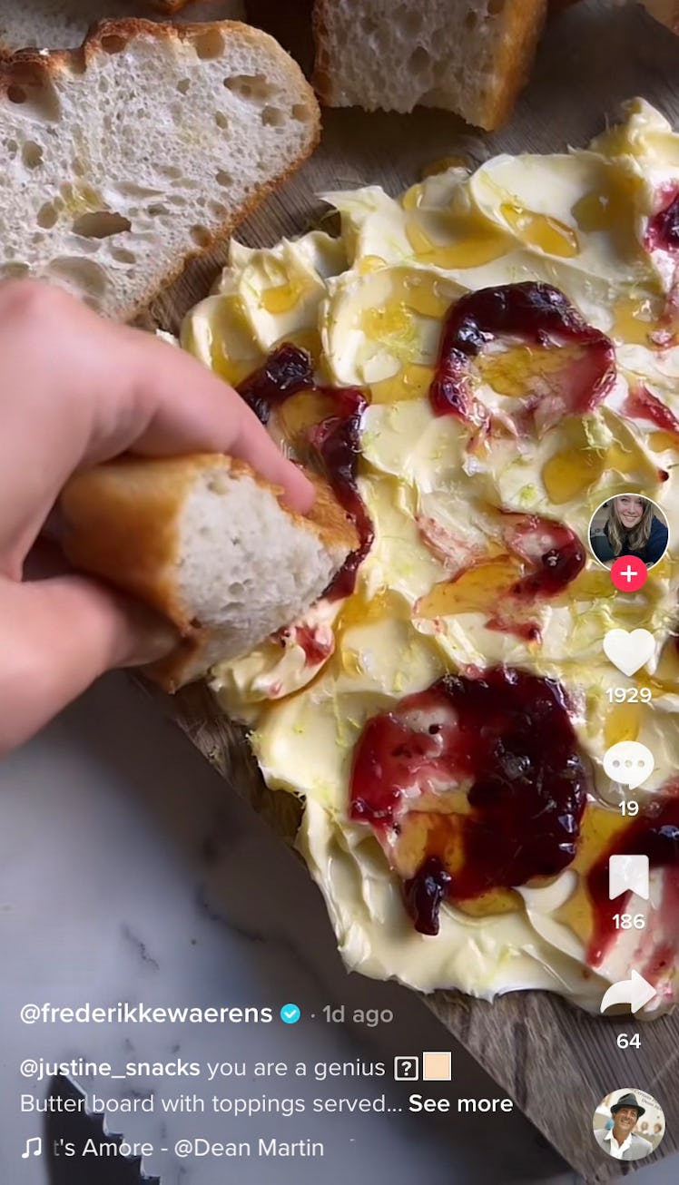 This simple butter board is one of the butter board ideas from TikTok. 