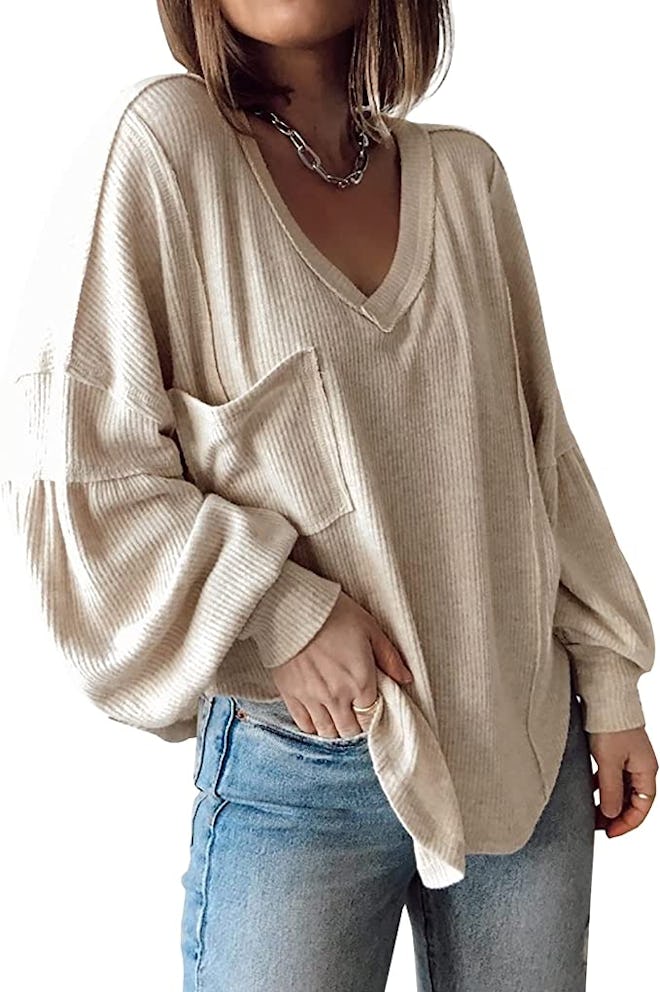 BTFBM V-Neck Ribbed Knitted Shirt