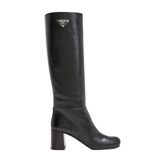 Prada Leather Block-Heel Knee Boots