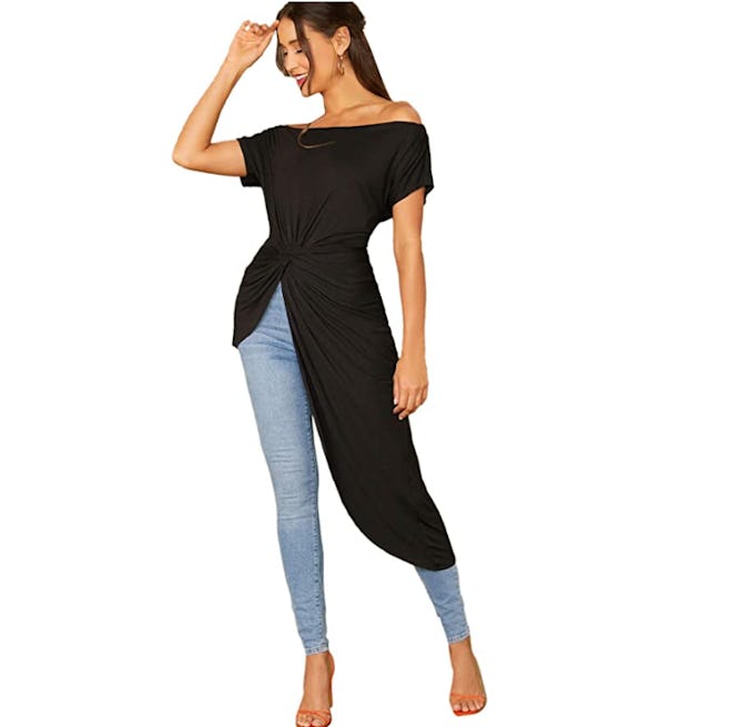 SheIn Asymmetrical Off Shoulder Twist Front Blouse