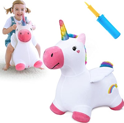 The iPlay, iLearn Bouncy Pals Unicorn Bouncy Horse is one of the best gifts for 2-year-olds.
