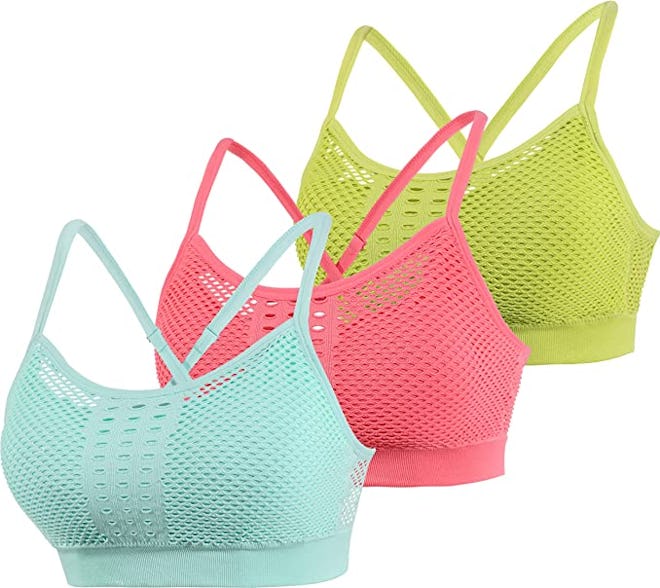 AKAMC Cross Back Wirefree Yoga Sports Bra with Removable Cups (3-Pack)
