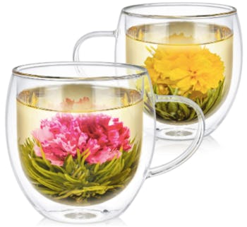 Teabloom Oversized Glass Mugs, Set of 2