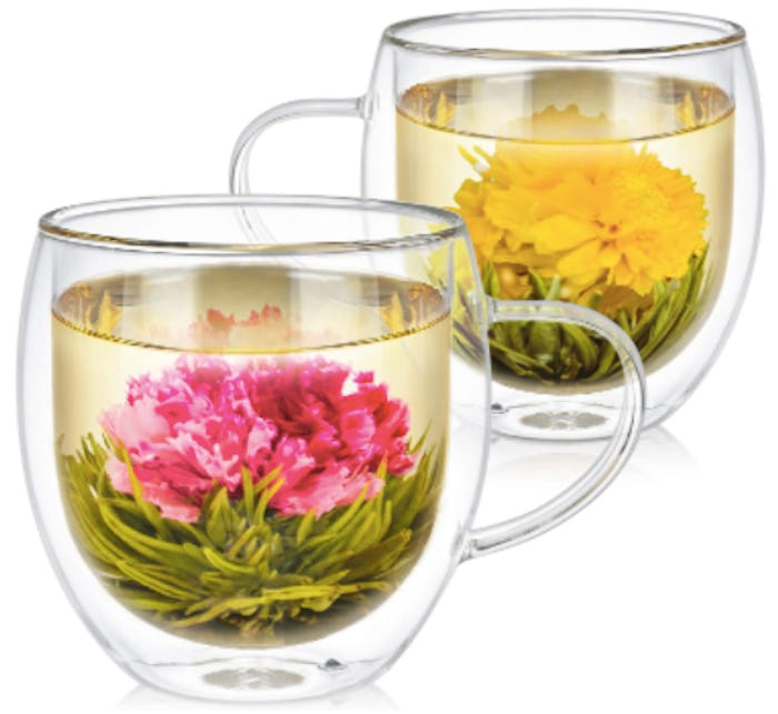 Teabloom Oversized Glass Mugs, Set of 2