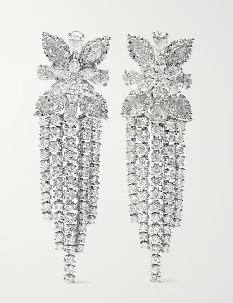 YEPREM 18-Karat White Gold Diamond Earrings  