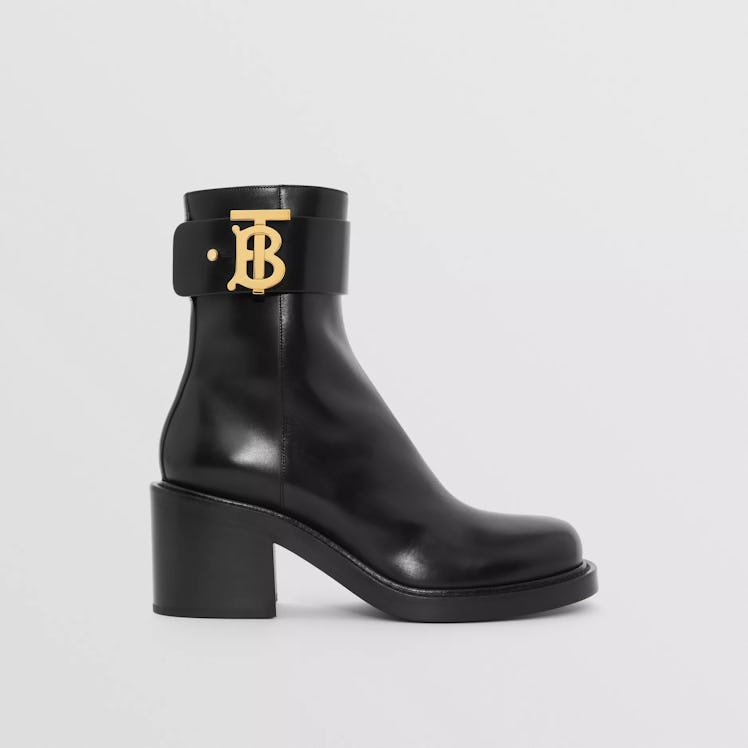 Burberry Monogram Motif Leather Block Heel Boots