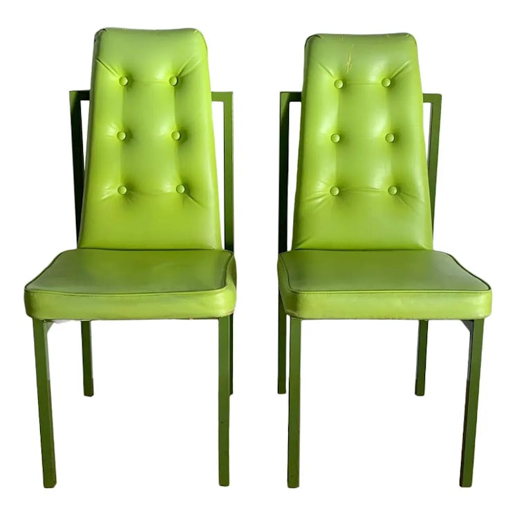 Chartreuse Green Cal-Style Postmodern Dining Chairs - a Pair