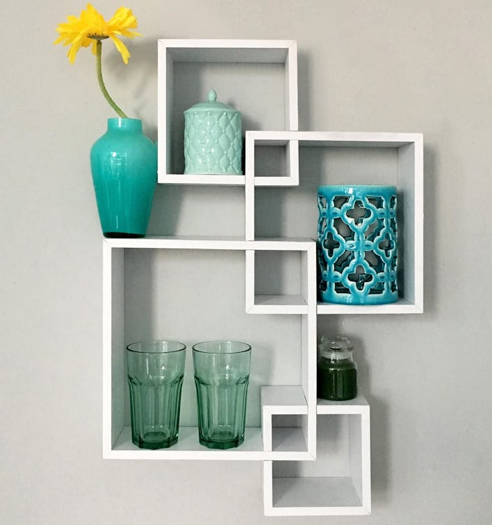 Greenco White Floating Cube Intersecting Mounted Wall Decor Square Shelves