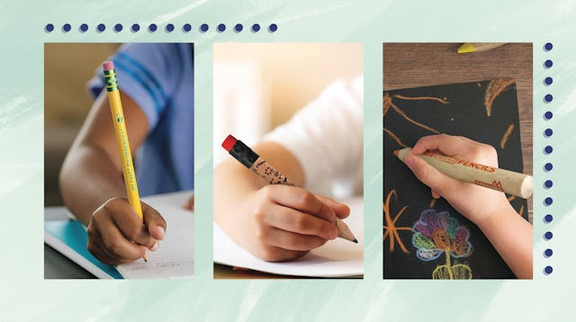 Kids writing with pencils for kindergarten