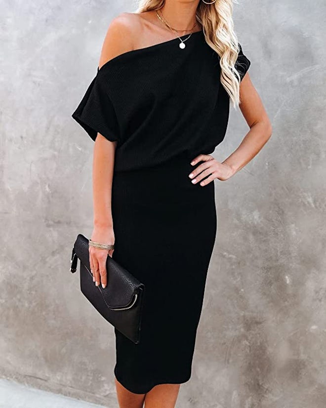 Ezbelle Short Sleeve Ribbed Bodycon Midi Dress