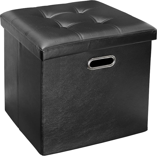 Greenco Faux Tufted Leather Storage Ottoman