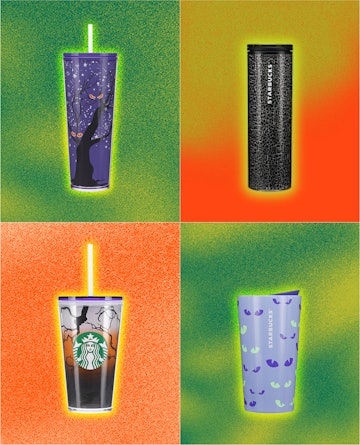 A quad of cups from Starbucks Halloween 2022 collection.