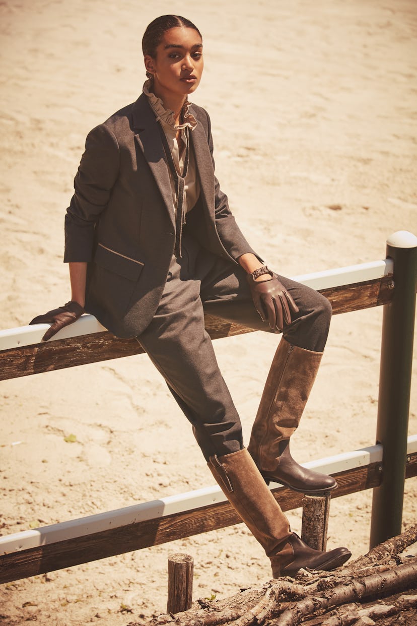 A look from Brunello Cucinelli capsule for Neiman Marcus in brown 