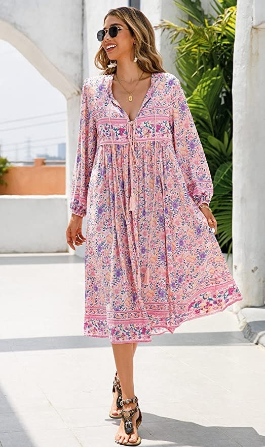 R.Vivimos Long Sleeve Print Midi Dress