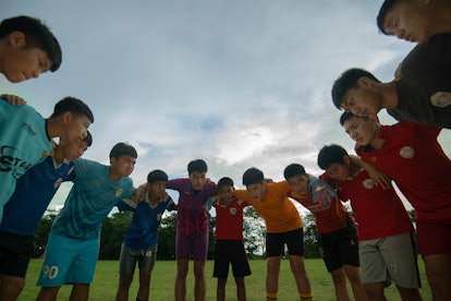 Actors portraying the Wild Boars youth soccer team in 'Thai Cave Rescue' via Netflix's press site 