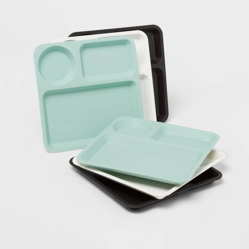 10" 6pk Plastic Kids' Square Divided Plates