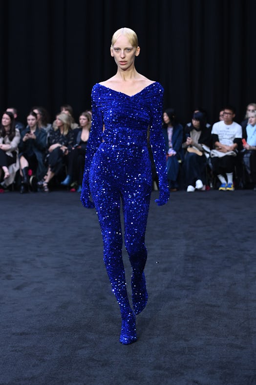 Richard Quinn’s all-sequined royal-blue jumpsuit tributing Queen Elizabeth II and her timeless style...