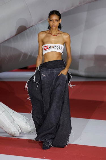 A model at Milan Fashion Week Womenswear Spring/...