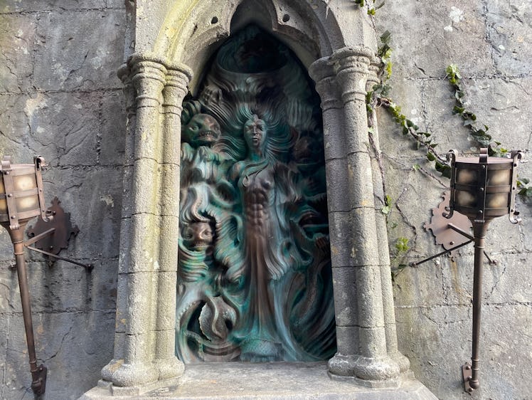 The merpeople statue is one of the Easter eggs on Hagrid's motorbike roller coaster at Universal Stu...
