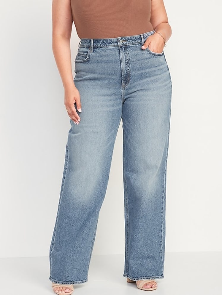 fall 2022 jean trends include wide-leg jeans like Extra High-Waisted Wide-Leg Jeans for Women from O...