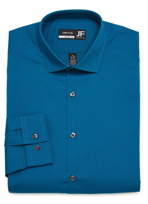 JF J.Ferrar Slim Ultra Comfort Mens Point Collar Long Sleeve Easy Care Stretch Fabric Dress Shirt