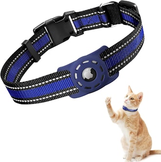 This cat collar is designed to hold and protect an Apple AirTag for convenient cat tracking.