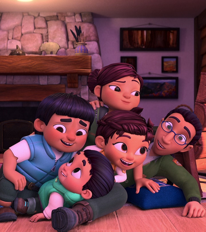 The Skycedar Family cuddle together in 'Spirit Rangers.'