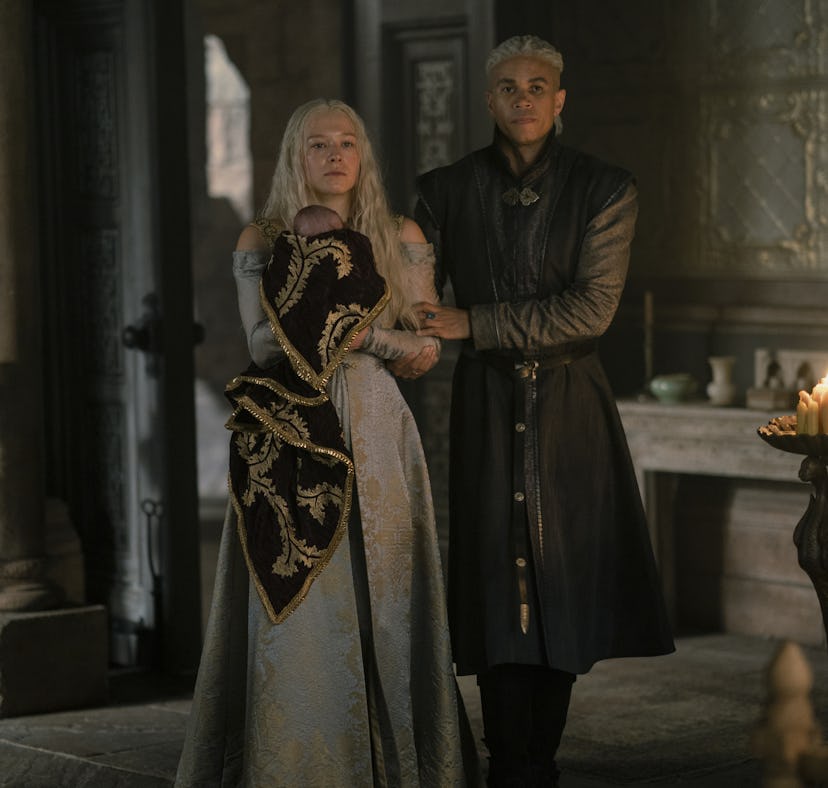 Emma D'Arcy and John MacMillan as grown up Rhaenyra and Laenor in House of the Dragon