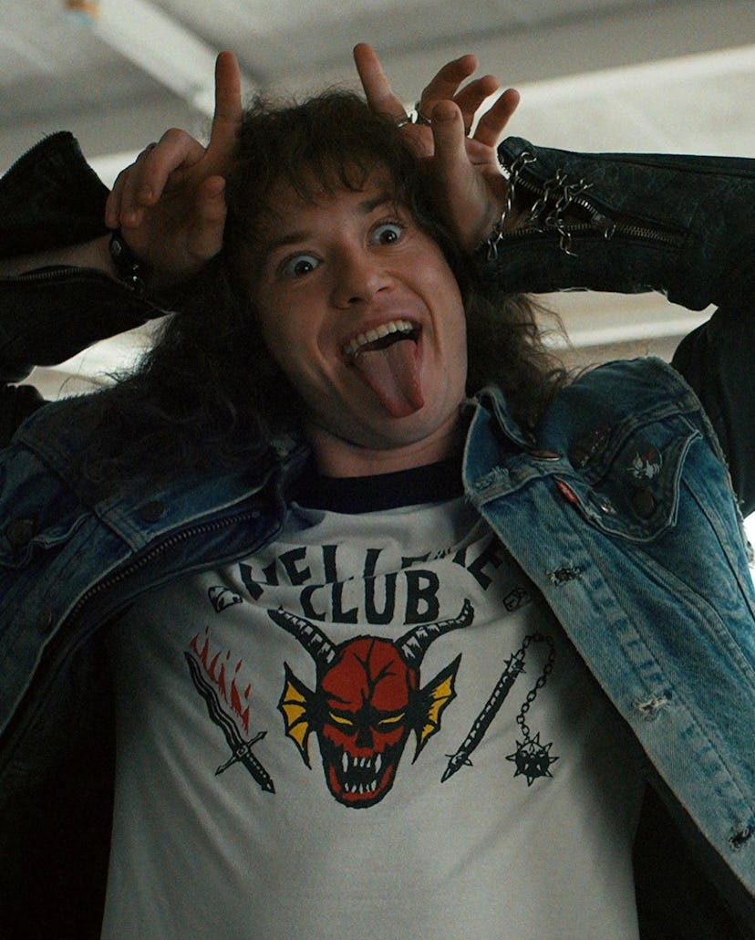 Wear an Eddie Munson Stranger Things costume for Halloween.