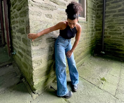 High-waisted wide-leg jeans as seen on Amber Rambharose