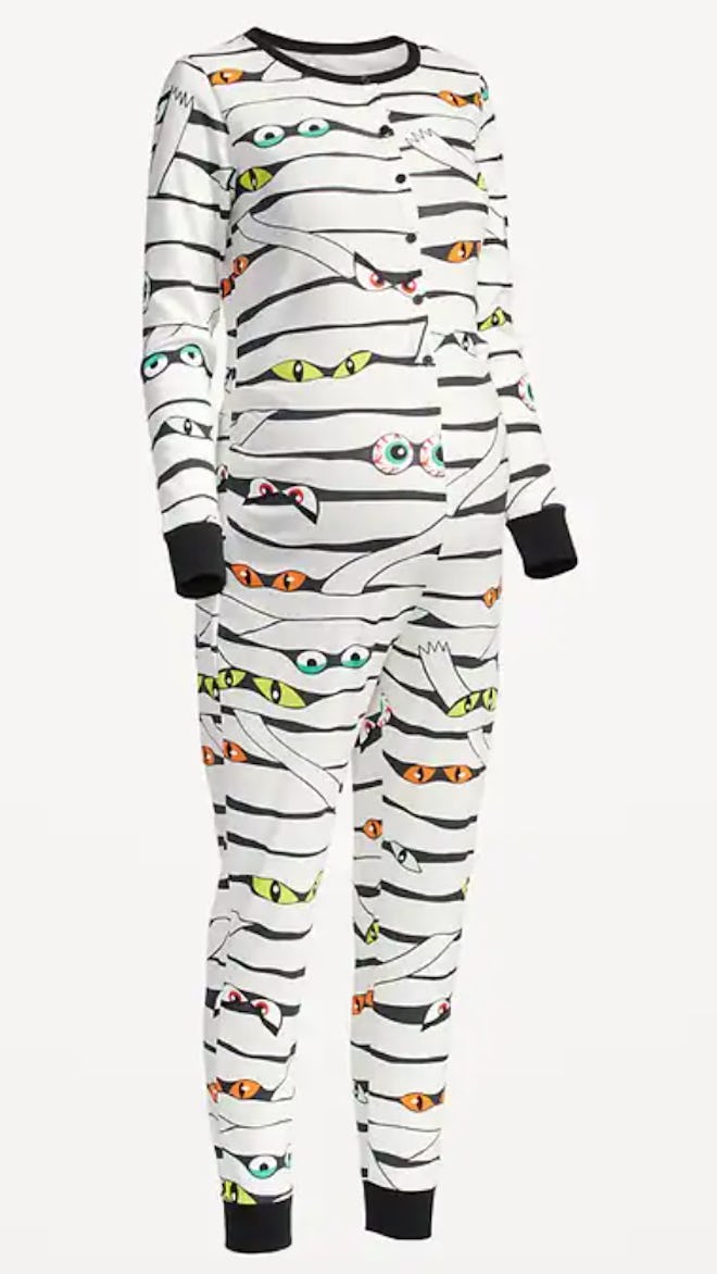 Maternity Matching One-Piece Mummy Pajamas are one of the best Halloween family pajamas for pregnanc...