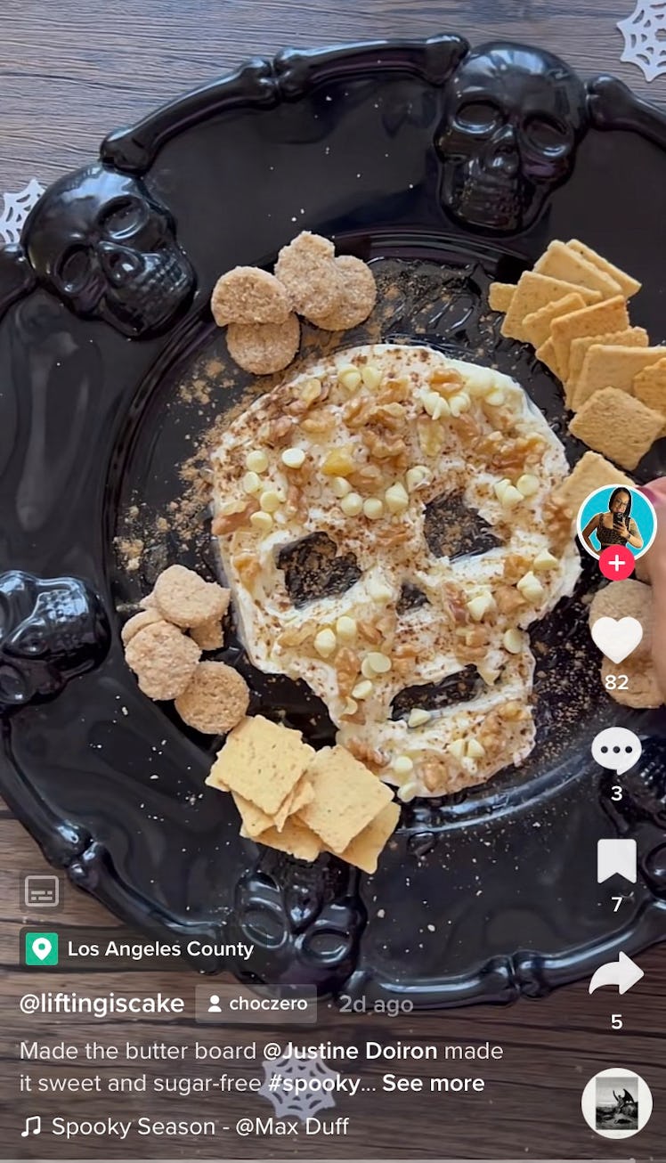 This skeleton butter board for Halloween is one of the butter board ideas for fall from TikTok.