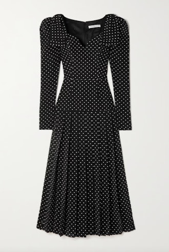 Alessandra Rich Bow-Detailed Pleated Polka-Dot Silk Midi Dress 