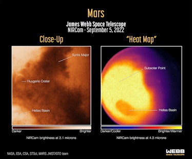 詹姆斯·韦伯太空望远镜拍摄的第一张火星近红外光谱，由近红外…