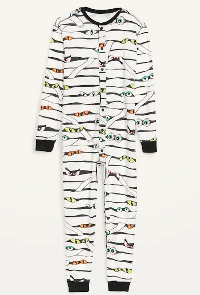Matching Halloween Mummy One-Piece Pajamas for Men are some of the best Halloween family pajamas.
