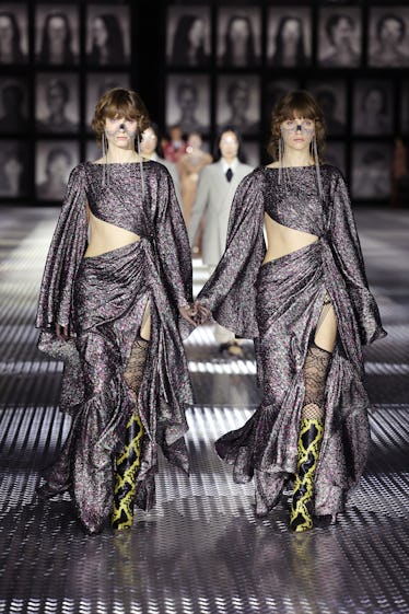 Gucci's Spring 2023 Runway Program Takes Twinning to a New Level 9 Models walk the runway of the Gucci Twinsburg Show during Milan Fashion Week Spring/Summer 2023 on S...