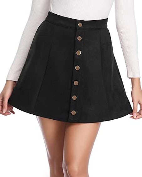 Amazon Fuinloth Women's Faux Suede Skirt Button Closure